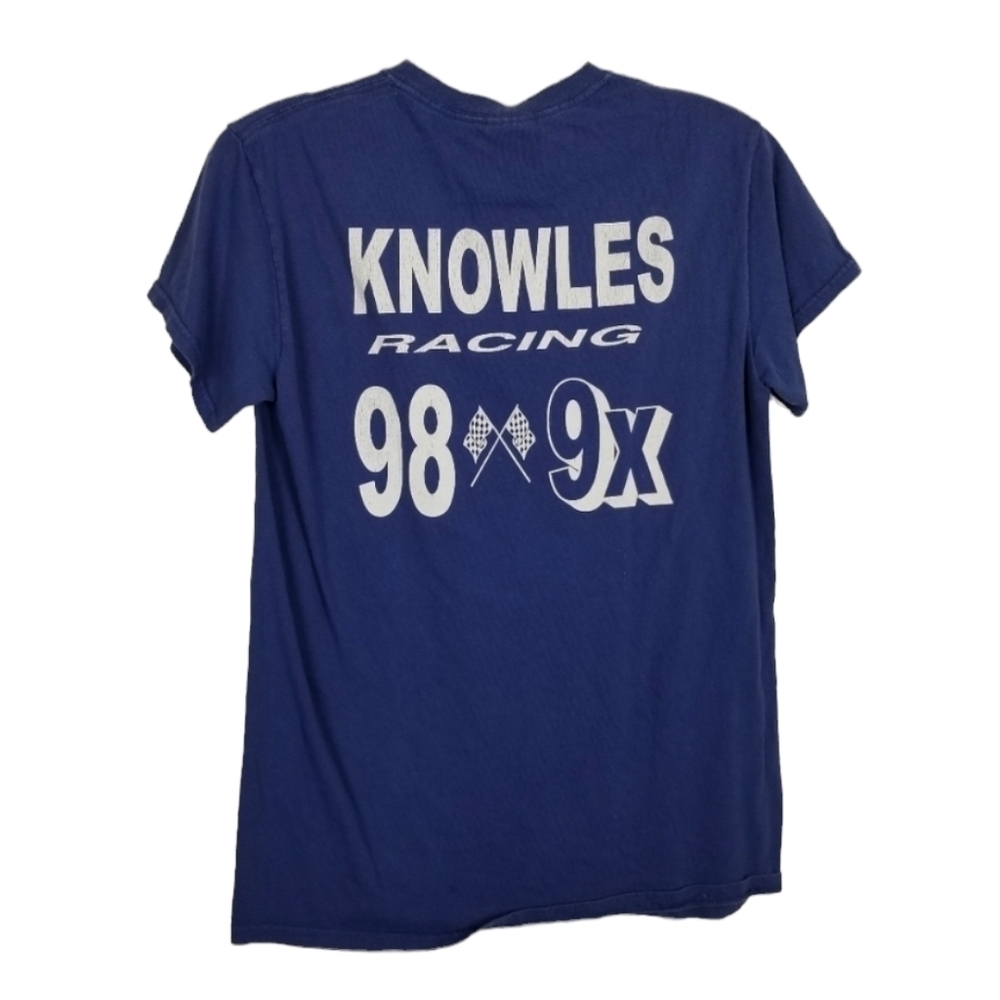 Knowles Racing 98 9X Vintage Graphic Tshirt Blue Auto Car Men's Size Small